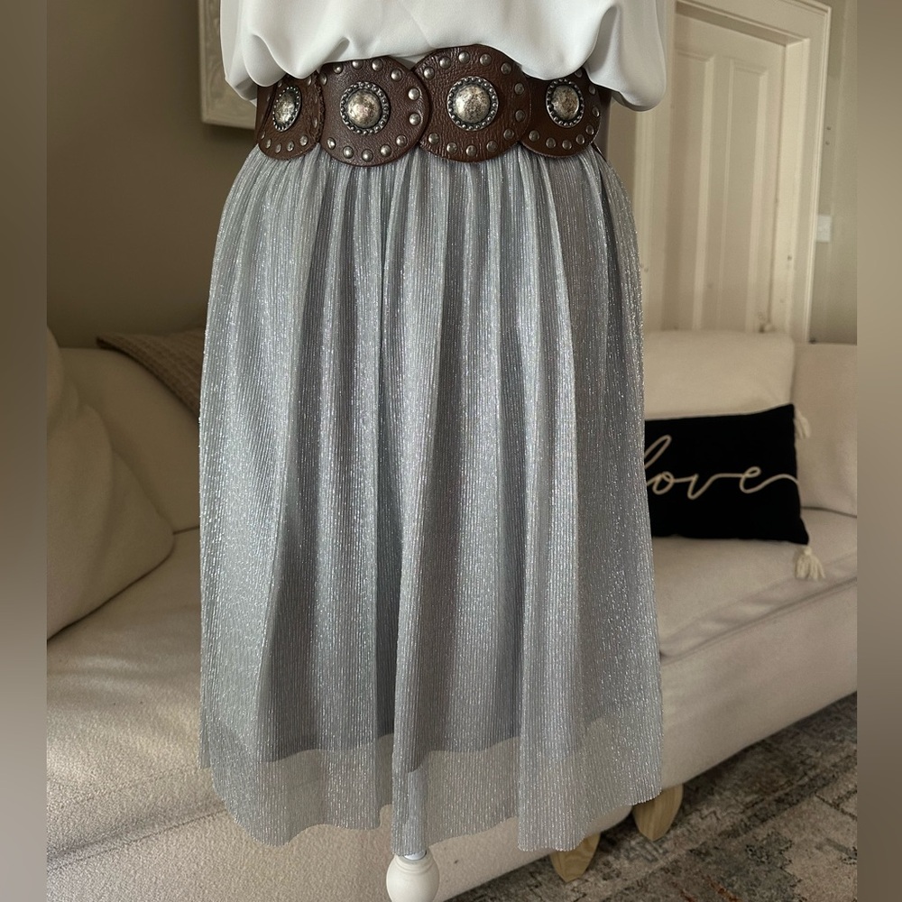 H.I.P. Ballerina Silver Shimmer Glittery Double Layer Tulle Pleated Skirt Size L